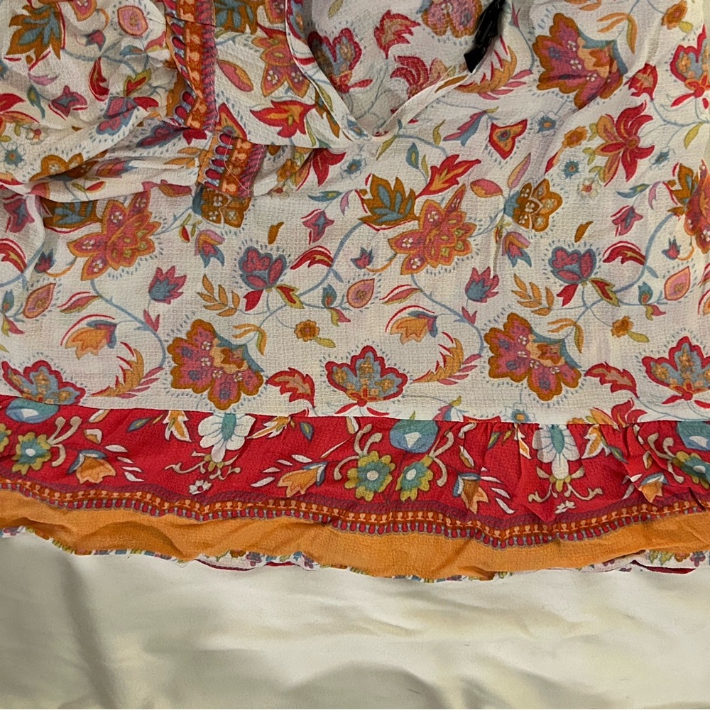 NWT Rachel Zoe Orange Cream Floral Boho Bohemian Tunic w Sailor Collar sz 2X - Picture 8 of 14